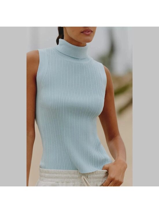 Varley Tops - Varley Anastasia Sleeveless Turtleneck Top Light Blue XL Elevated Basic Preppy